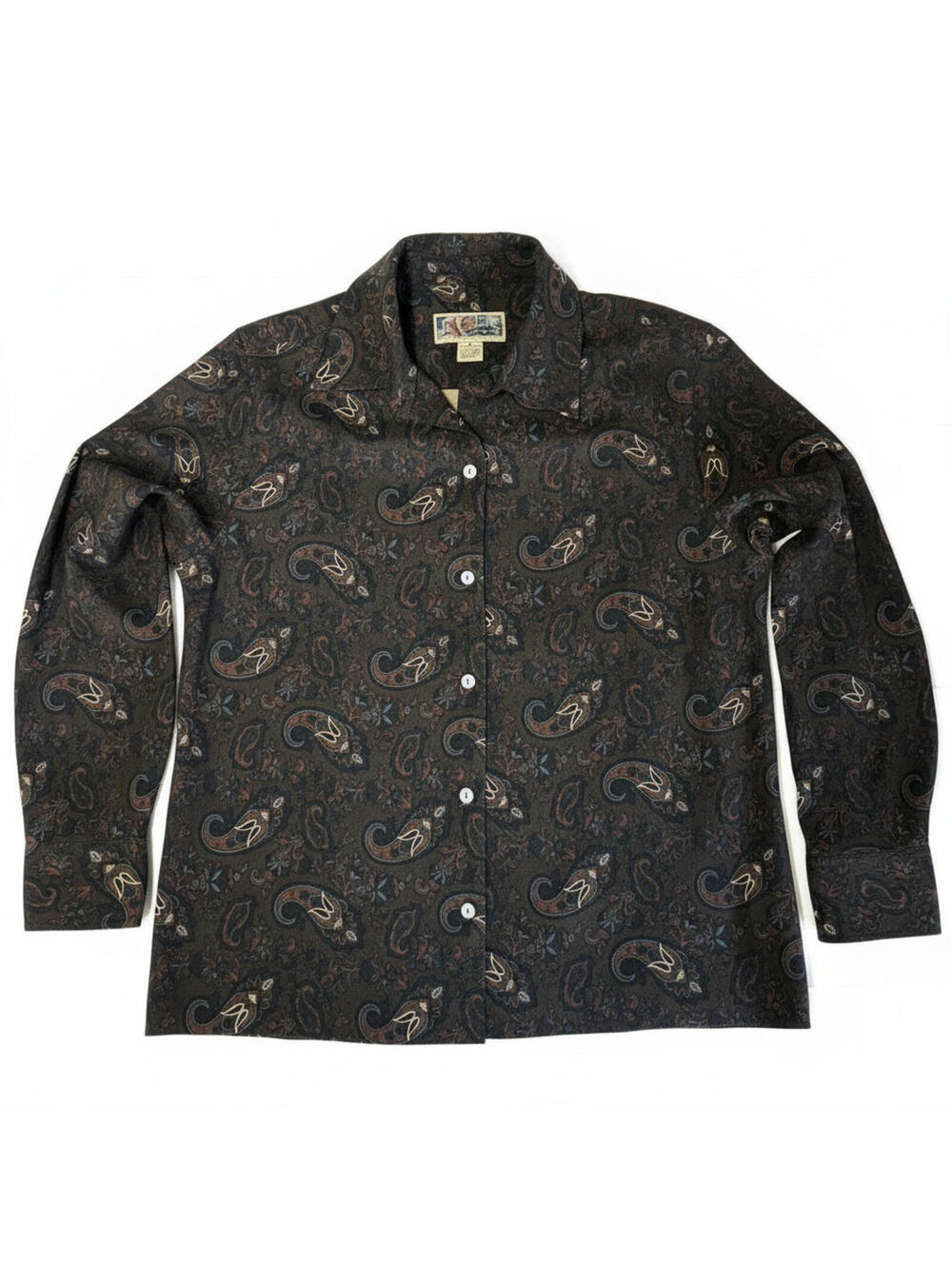 La Cabana All Night Long Shirt Mens Large Paisley Button Up Stretch Brown